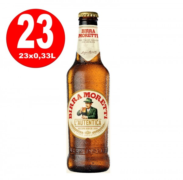 23 x Birra Moretti L'autentica 4,6% vol. Caja original 0.33L botella MULTI-PATH