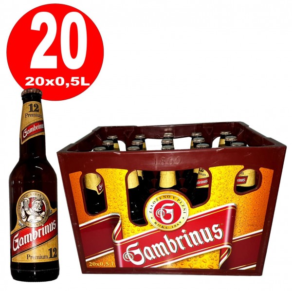 20 x Gambrinus Premium 12 botellas de 0.5L Caja original 5.2% vol- MULTIWAY