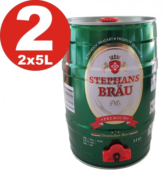 2 x Siephans Braue 5 litres 4,9% vol. tonnelet barrilete