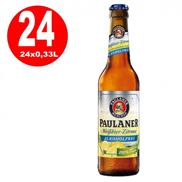 24 x Paulaner Weissbier Lemon 0.33 L Caja original sin alcohol MULTI-PATH consunir antes de 31.01.2020